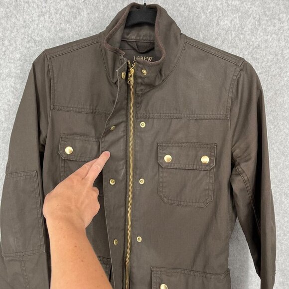 J Crew Womens Relaxed Boyfriend Field Jacket Size XS Olive Green Brown Waxed - Picture 2 of 12